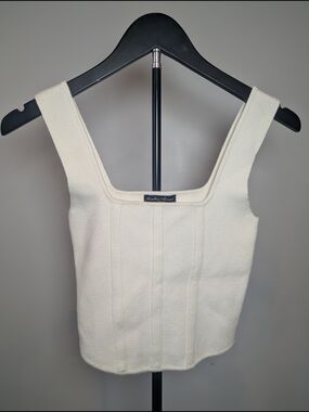 Hunter & Brown Women's Size S Cream Square-Neck Crop Knit Corset Tank